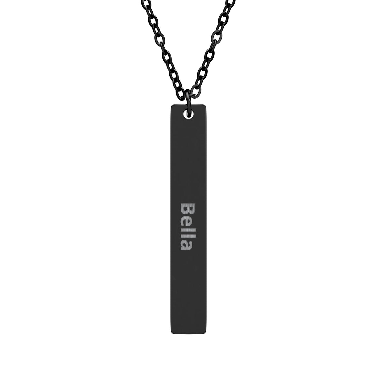 The Personalized Name Necklace in black PVD - engraved vertical bar pendant