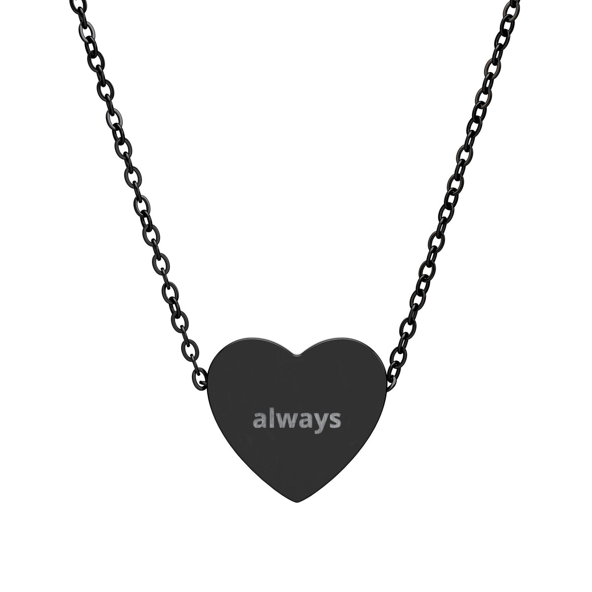 The Heart Pendant Necklace in black PVD - engraved heart pendant