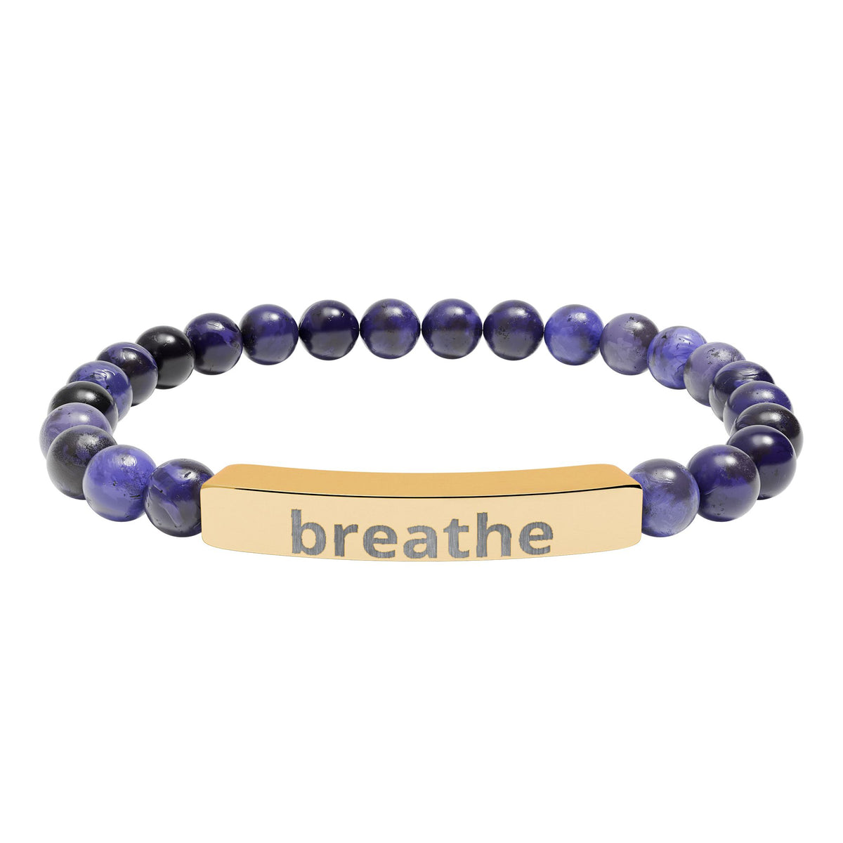 The Quiet Luxe Bracelet with sodalite beads and an 18K gold PVD engraved bar