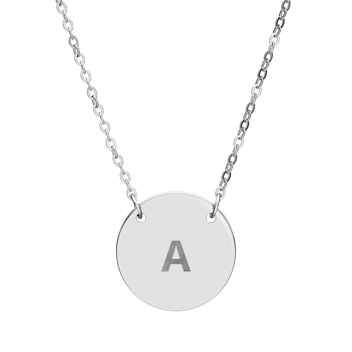 The Initial Coin Necklace in stainless steel - engraved round disc pendant