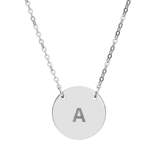 The Initial Coin Necklace in stainless steel - engraved round disc pendant