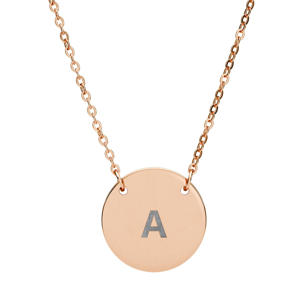The Initial Coin Necklace in 18K rose gold PVD - engraved round disc pendant