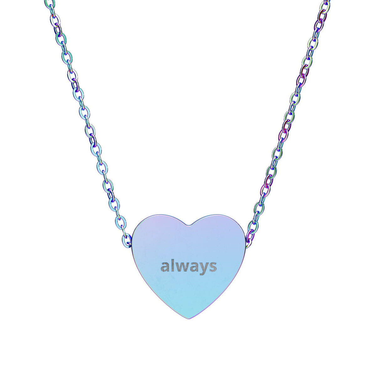The Heart Pendant Necklace in rainbow PVD - engraved heart pendant