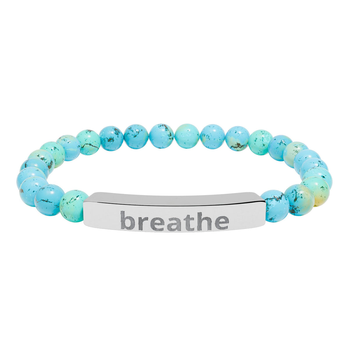 The Quiet Luxe Bracelet with turquoise beads and a stainless steel engraved bar