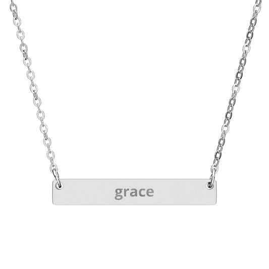 The Signature Pendant Necklace in stainless steel - engraved bar pendant on a fine chain