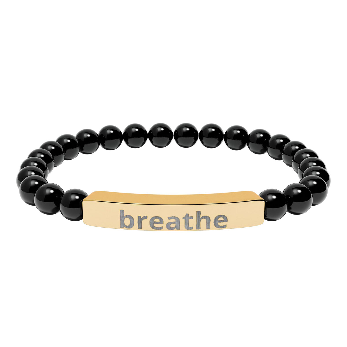The Quiet Luxe Bracelet with onyx beads and an 18K gold PVD engraved bar