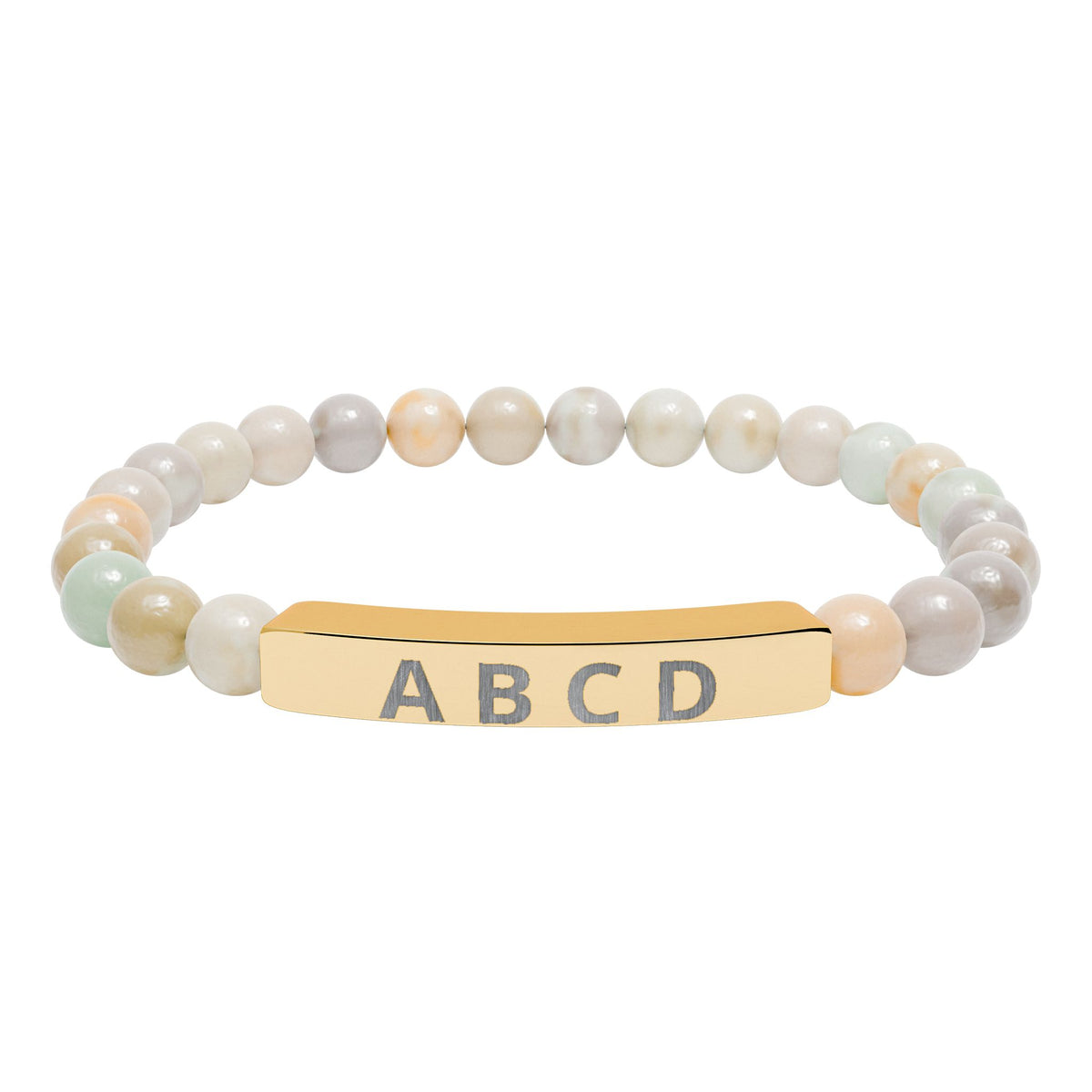 The Family Initials Bracelet with amazonite beads and an 18K gold PVD engraved bar