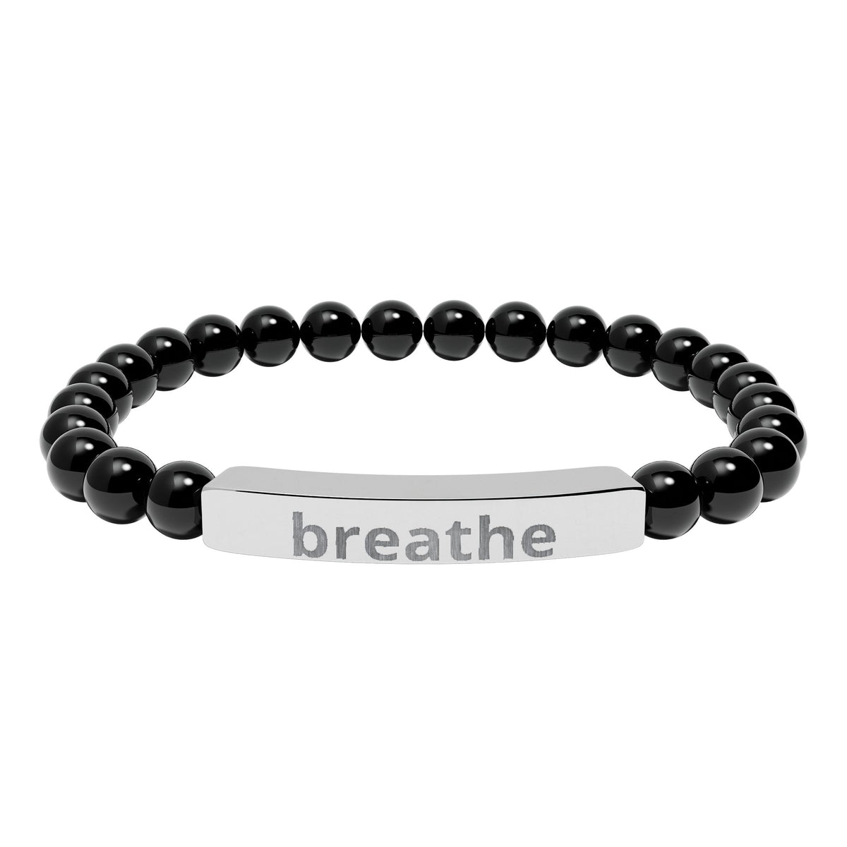 The Quiet Luxe Bracelet with onyx beads and a stainless steel engraved bar