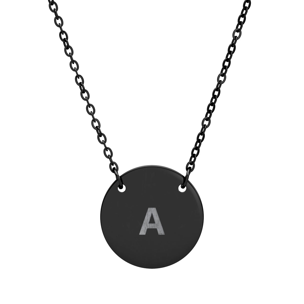 The Initial Coin Necklace in black PVD - engraved round disc pendant