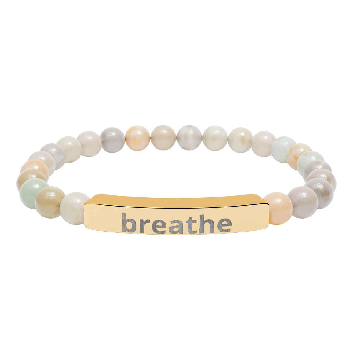 The Quiet Luxe Bracelet with amazonite beads and an 18K gold PVD engraved bar