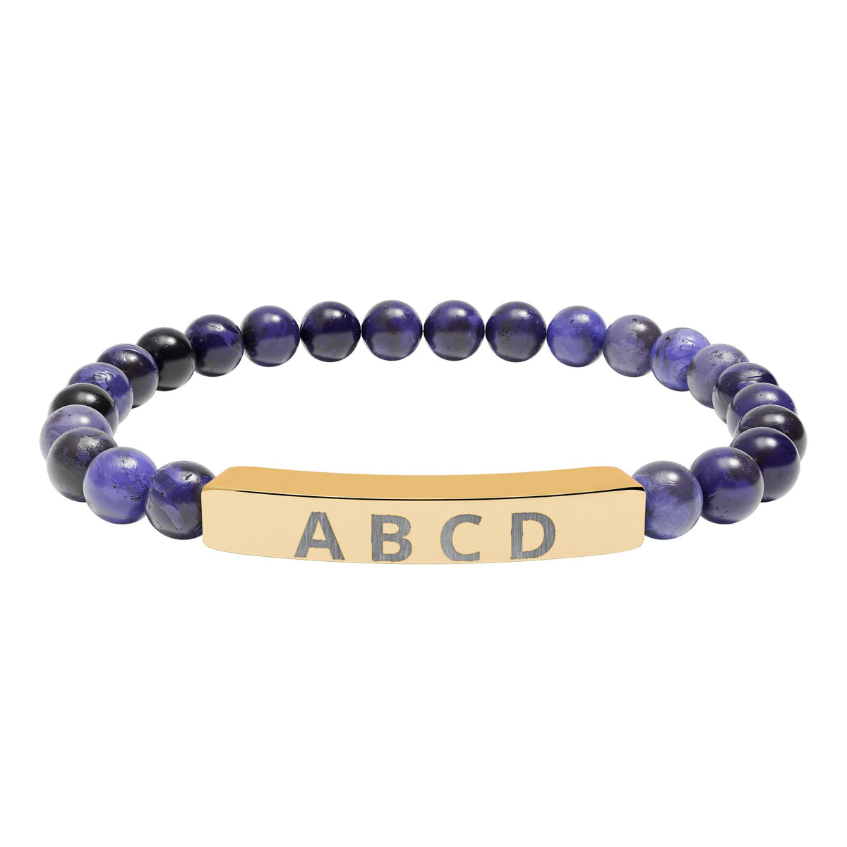 The Family Initials Bracelet with sodalite beads and an 18K gold PVD engraved bar