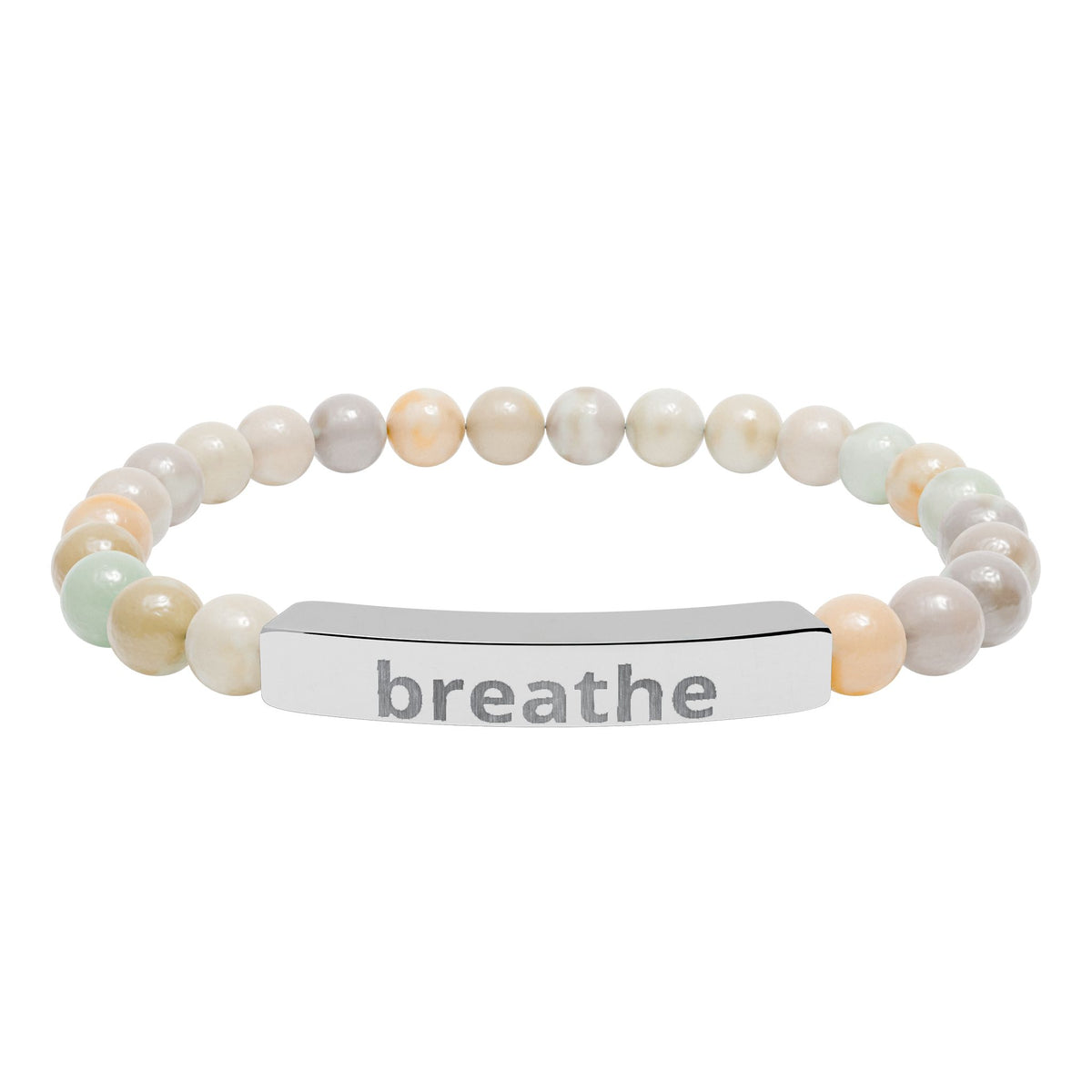 The Quiet Luxe Bracelet with amazonite beads and a stainless steel engraved bar
