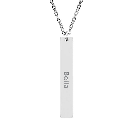 The Personalized Name Necklace in stainless steel - engraved vertical bar pendant