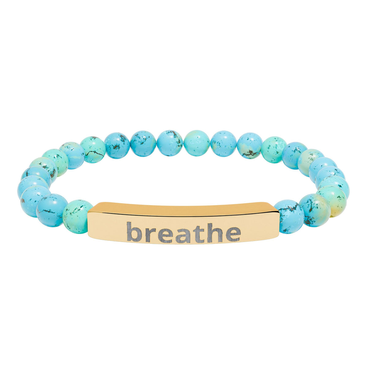 The Quiet Luxe Bracelet with turquoise beads and an 18K gold PVD engraved bar