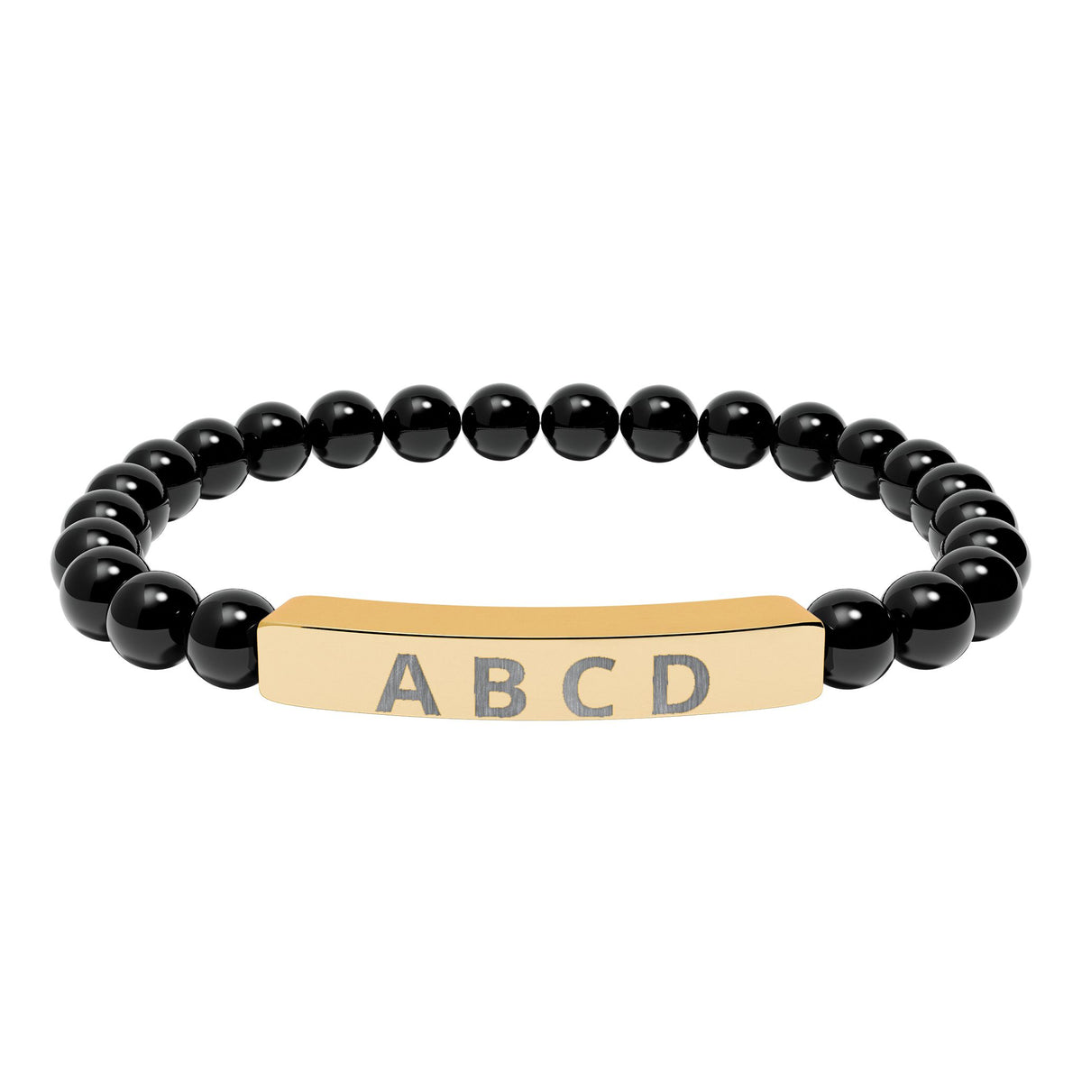 The Family Initials Bracelet with onyx beads and an 18K gold PVD engraved bar