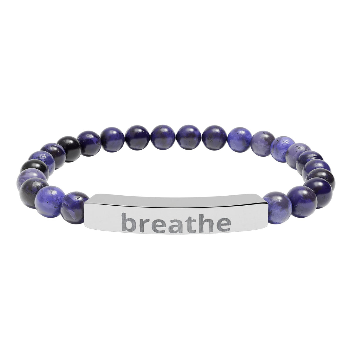 The Quiet Luxe Bracelet with sodalite beads and a stainless steel engraved bar