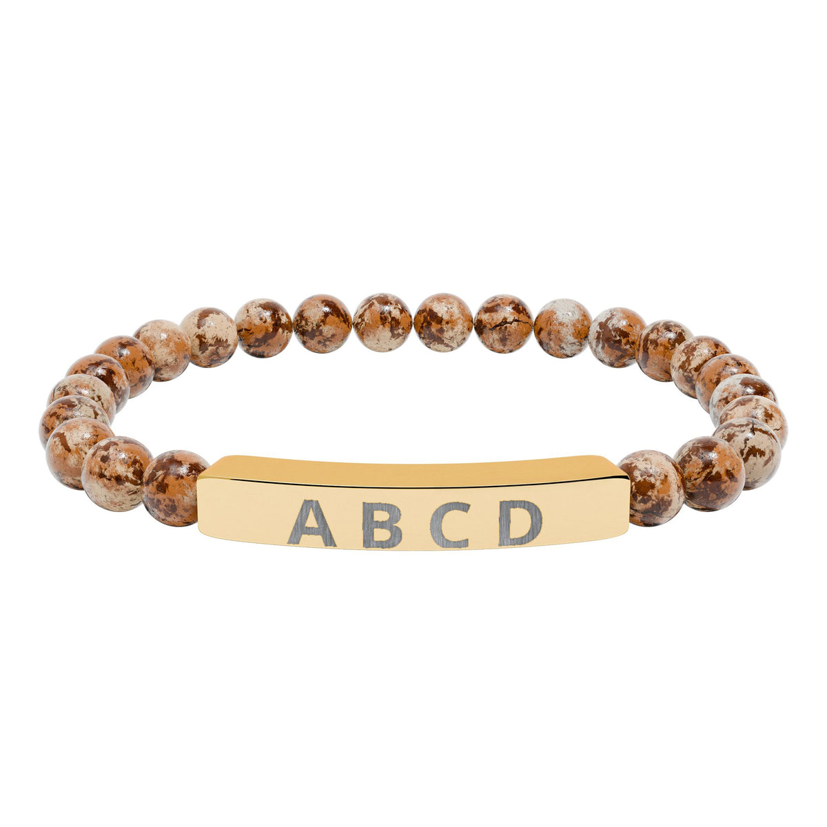 The Family Initials Bracelet with picture jasper beads and an 18K gold PVD engraved bar