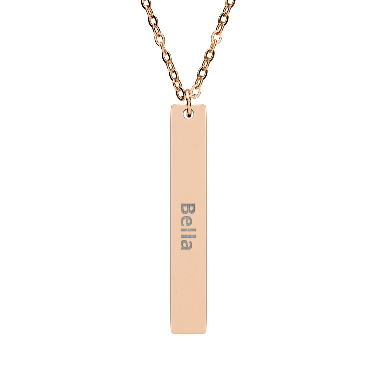 The Personalized Name Necklace in 18K rose gold PVD - engraved vertical bar pendant
